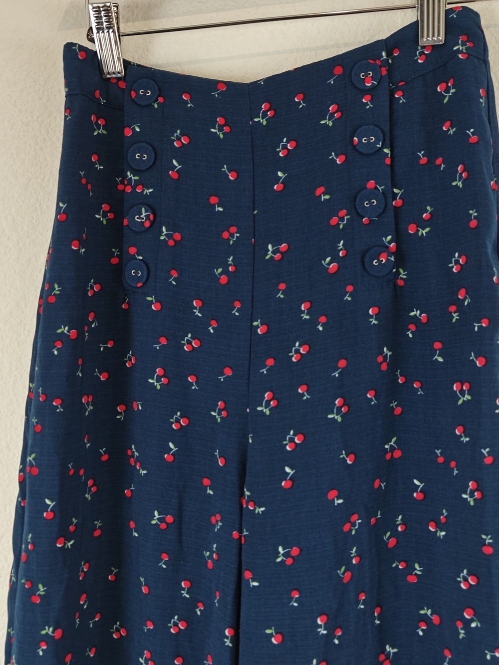 Gianni Bini Cherry Print Wide-Leg Sailor Pants ๐ Navy Retro Chic High-Waist XS - Picture 4 of 12